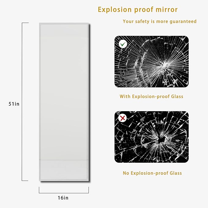 Full Length Mirror Door Hanging, 56X16 Full Length Hanging,Beveled Mirror Frameless，Bedroom, Wardrobe, Door (56 * 16 Inch)