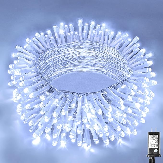 200 LED Christmas String Lights 66ft White Christmas Lights Outdoor Clear Wire Waterproof 8 Modes Connectable Twinkle Fairy String Lights Plug in for Bedroom Room Wedding Decorations, Cool White
