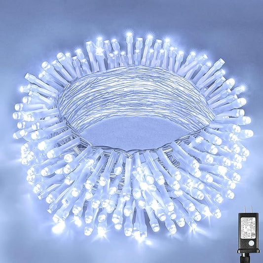 200 LED Christmas String Lights 66ft White Christmas Lights Outdoor Clear Wire Waterproof 8 Modes Connectable Twinkle Fairy String Lights Plug in for Bedroom Room Wedding Decorations, Cool White