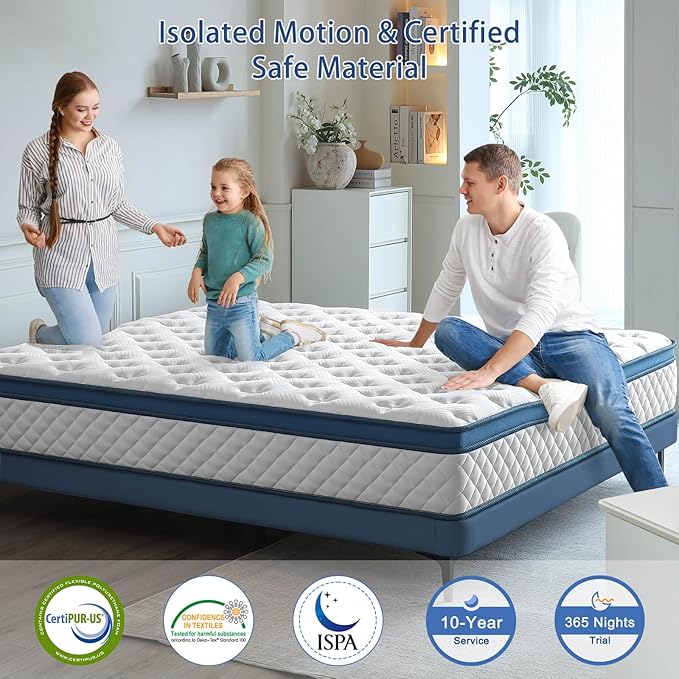 Twin Mattress, 10 Inch Medium Firm Hybrid Twin Size Bed Mattresses, Memory Foam Mattress in a Box for Pressure Relief, Individual Pocket Spring-Motion Isolation with Edge Support, CertiPUR-US