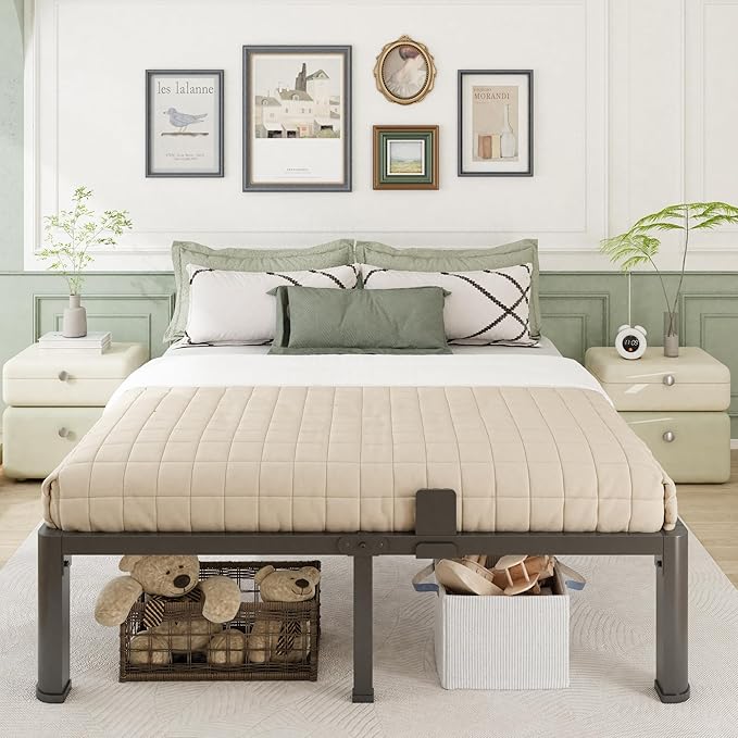 14 Inch King Bed Frame with Rounded Corner and Headboard Hole Mattress Retainers 3500 lbs Heavy Duty Support Metal Platform Bed Frame Noise Free No Box Spring Needed Easy Assembly