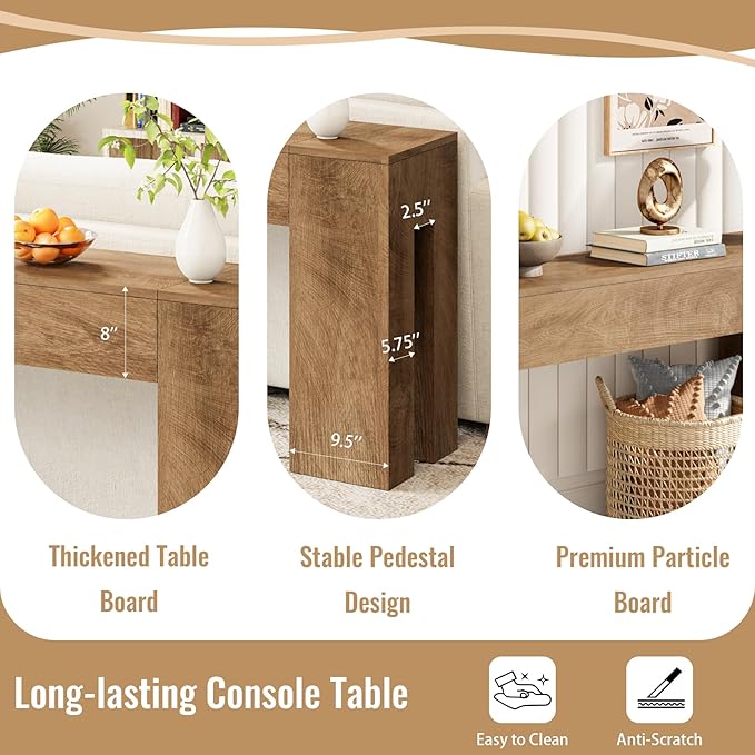 Extra Long Sofa Console Table for Entryway Living Room, 79-Inch Farmhouse Wood Behind Couch Table, Rectangular Accent Console with Wooden Double Base for Hallway Foyer Entrance, Natural Oak