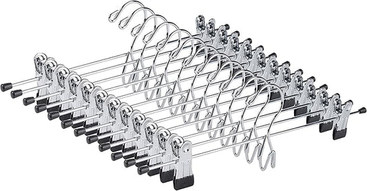 Amber Home 12 Pack Heavy Duty Add on Metal Pants Skirt Hangers, Stackable Add-on Metal Clothes Hangers with 2-Adjustable Clips, Cascading Clip Hangers Space Saving for Jeans, Slacks