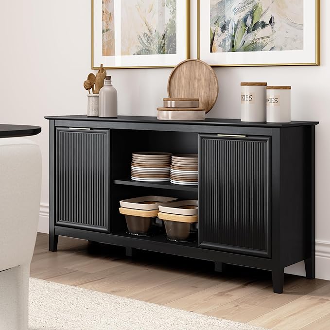 Bush Home 58-inch Sideboard Storage Cabinet, Dining Room Furniture, Camille Collection, Onyx Birch