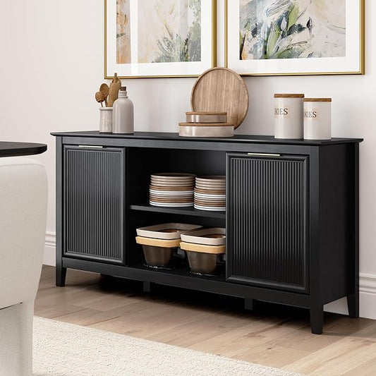 Bush Home 58-inch Sideboard Storage Cabinet, Dining Room Furniture, Camille Collection, Onyx Birch