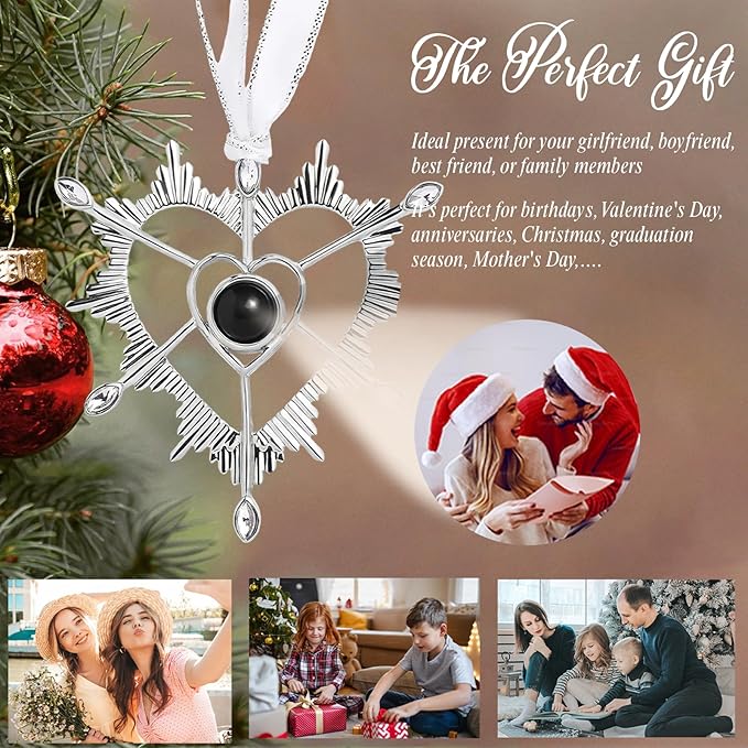 NAZENTI Personalized Christmas Tree Decoration, Custom Family Projection Ornament with Photo, Heart Ornament for Couple, Custom Ornaments with Image Inside for Tree Hanging Xmas for Family