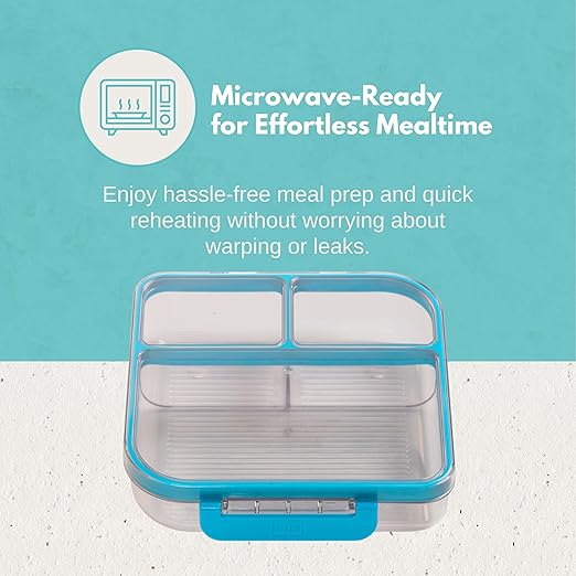 MyGo Pro Square Container, 3-Compartment Clear Heavy Duty Plastic Food Storage Container, Portable Sleek Design, Spill-Resistant with Removable Gasket, 7.25" L X 7.25" W X 2" H