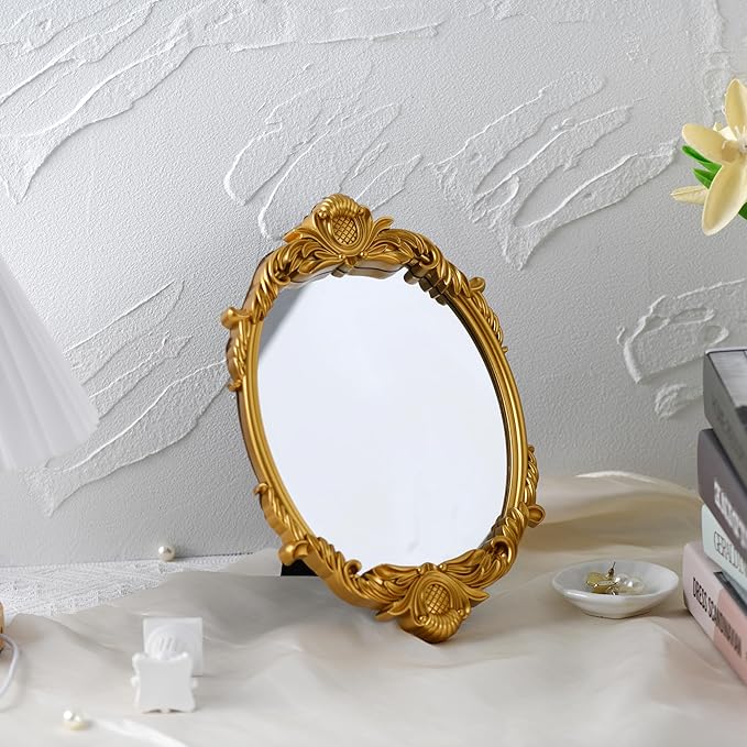 Vintage Vanity Makeup Mirror,Decorative Baroque Table Standing Mirror (Gold)