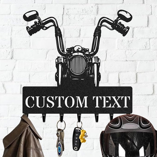 Personalized Key Holder for Wall, Custom Metal Vintage Motorbike Key Hooks with Name, Metal Jacket Holder Hooks Organizer Rack, Coat Hanger Decor for Kitchen, Entryway