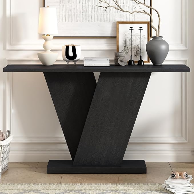 Modern Unique Console Table 59.8-Inch Long Entry Sofa Table Accent Furniture for Living Room Hallway Entryway, Black