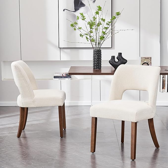VKNOW Wooden Dining Chairs Set of 2, Modern Fabric Upholstered Dining Room Chair Kitchen Chairs, Farmhouse Dinner Chair for Kitchen Dining Room, Cream