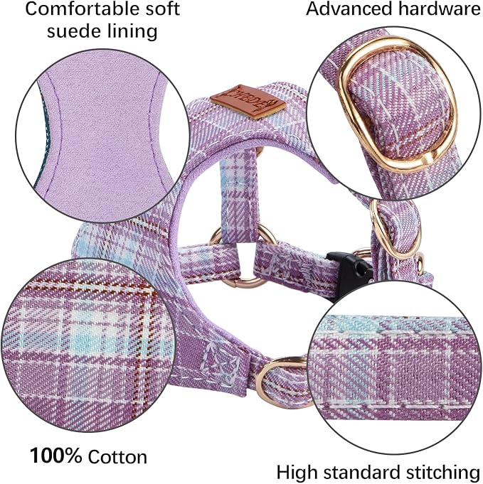 CHEDE No Pull Plain Pattern Dog Harness- Lightweight and Soft Dog Harness, Adjustable Small Dog Harness and Leash Set, with Dog Leash, Suitable for Puppy Small and Medium-Sized Dog