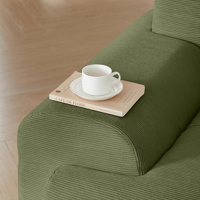 Cilee 113" Modular Sectional Sofa, Cloud Couch with Deep Seat, L-Shape Boneless Sofa, 3 Seat Memory Foam Sofa, No Assembly Required, Upholstered Couch for Living Room, Movable Ottoman, Corduroy, Green