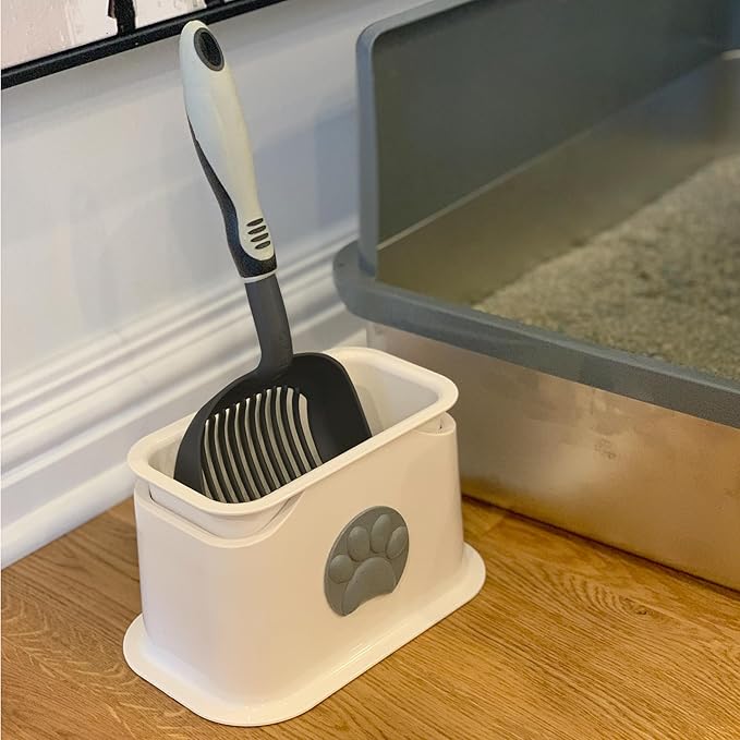 iPrimio Universal Cat Litter Scooper Holder and Black Litter Scooper Bundle - Non Stick Plated Durable Aluminum Cat Litter Scooper - Stable Scooper Holder - Kitty Litter Box Accessories