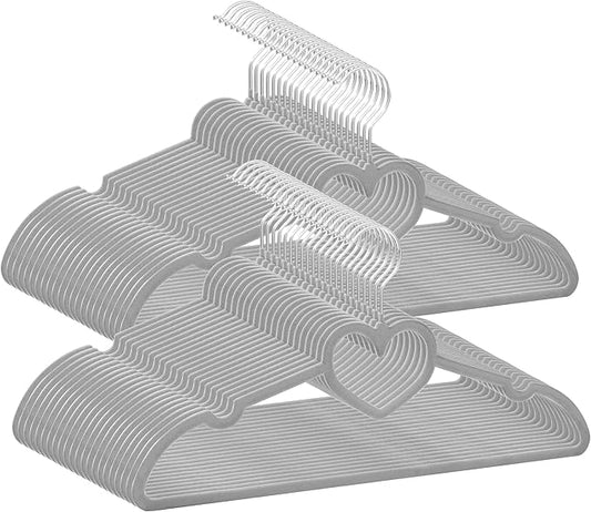 Grey Velvet Hangers 50 Pack, 16" Non Slip Adult Hangers, Slim Clothes Hanger with 360 Degree Swivel Hook - Durable & Cute