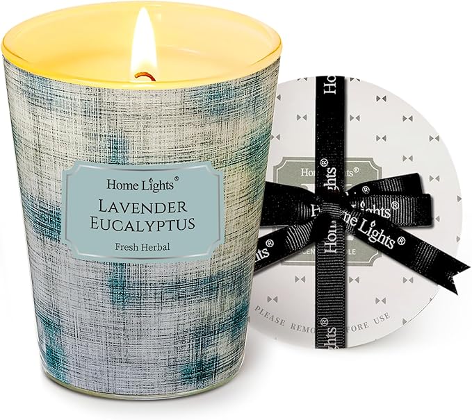 HomeLights Soy Wax Candles for Home Scented, 1-Wick Candles in Lavender Eucalyptus Scented, Aromatherapy Candles Gift for Parties, Relaxing, Scandinavian Minimalist Design, 6.7oz
