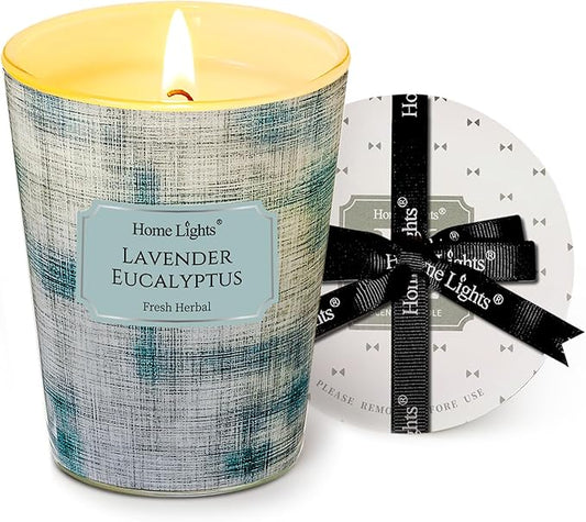 HomeLights Soy Wax Candles for Home Scented, 1-Wick Candles in Lavender Eucalyptus Scented, Aromatherapy Candles Gift for Parties, Relaxing, Scandinavian Minimalist Design, 6.7oz