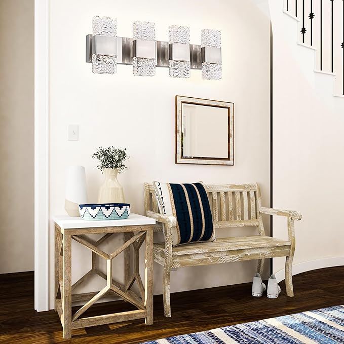 MELUCEE Brushed Nickel Bathroom Light Fixtures Over Mirror 23.6 Inch, 32W Dimmable 3000K LED Vanity Light Bar, Modern Bathroom Vanity Lights Above Mirror Wall Mount, Built-in Led Chips