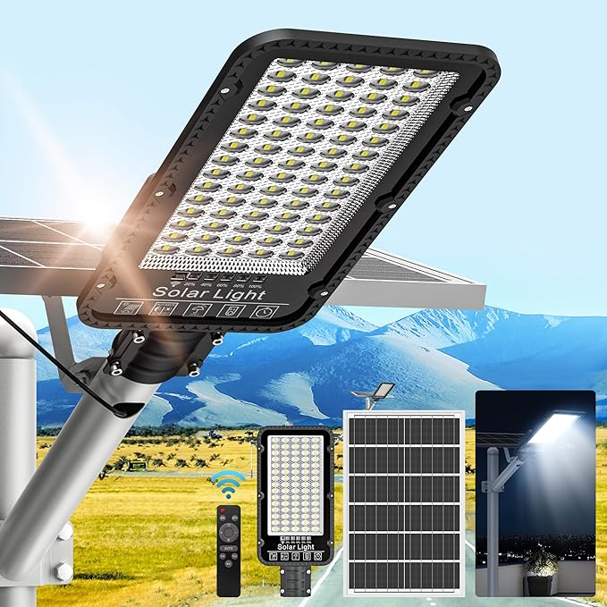 12000W Solar Street Lights Outdoor - 6500K Solar Parking Lot Lights Commercial Dusk to Dawn, Heavy Duty Split Type LED Solar Street Light Remote Control, Street Lights for Yard/Driveway