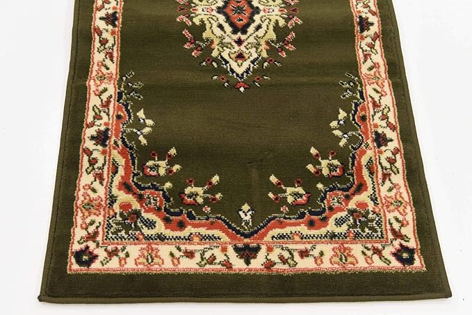 Unique Loom Reza Collection Traditional Persian Style Area Rug, 2 ft 2 in x 8 ft 2 in, Olive/Ivory