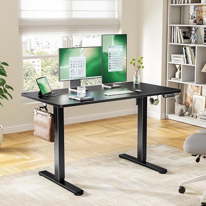 Marsail Electric Standing Desk with One-Piece Desktop,55 x 30 inch Height Adjustable Office Gaming Computer Desk with Deeper Tabletop,Home Office Stand up Desk with 4 Memory Presets, 2 Packages