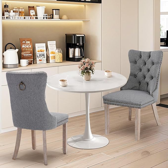 SoarFlash Kitchen Table and Chairs for 2, 24" Dining Table Set for 2 with Linen Upholstered Chairs, 3 Piece Round Kitchen Table Set, Dining Room Table Set for Small Space, Apartment