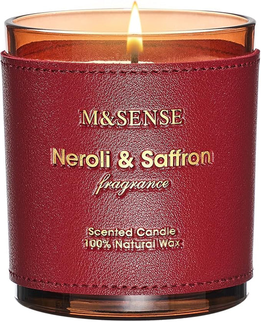 M&SENSE Neroli Saffron Scented Candles-Vegan Soy Wax, No Toxin 10oz 42-Hour Long Burning Time, Fall Winter Cozy Stress Relief Candle for Home Fragrance, Thanksgiving Christmas Housewarming Gift