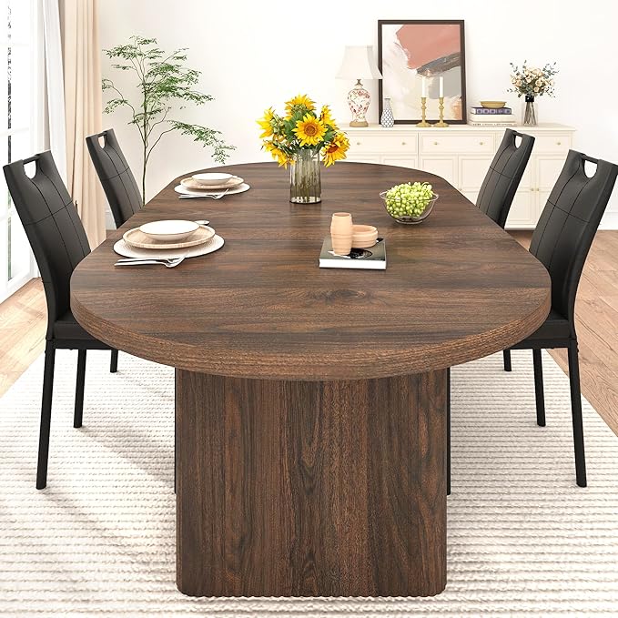 70.8 in Dining Table for 4 5 6 | Modern Walnut Rectangular Kitchen Table W/Waterproof Wood Tabletop,Farmhouse Long Dining Room Tables W/Foot Pads&Wood Strip Base for Kitchen Living Room