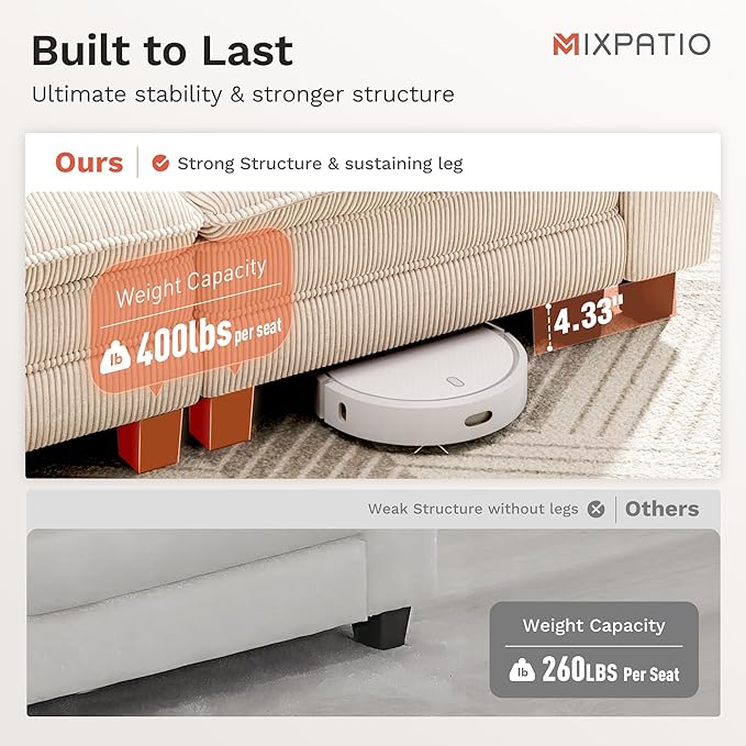 53.5" Modular Sectional Single Sofa, Soft Plush Corduroy Armchair with Comfortable Deep Seat & Removable Arms for Living Room，Beige