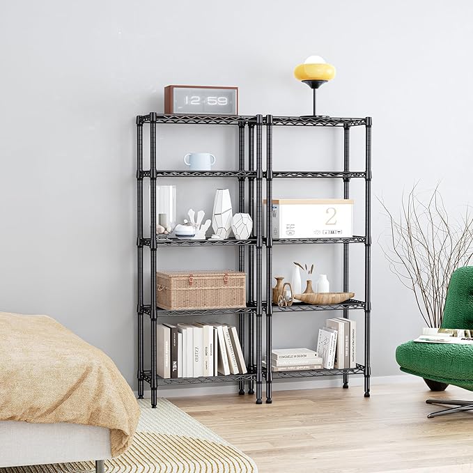 IZEUK 5 Tier Steel Storage Shelves, Heavy Duty Metal Shelf Wire Shelving Rack for Pantry, Kitchen, Living Room, or Office Organization (11.8" D x 23.6" W x 59.5" H, 1250LBS, Black)