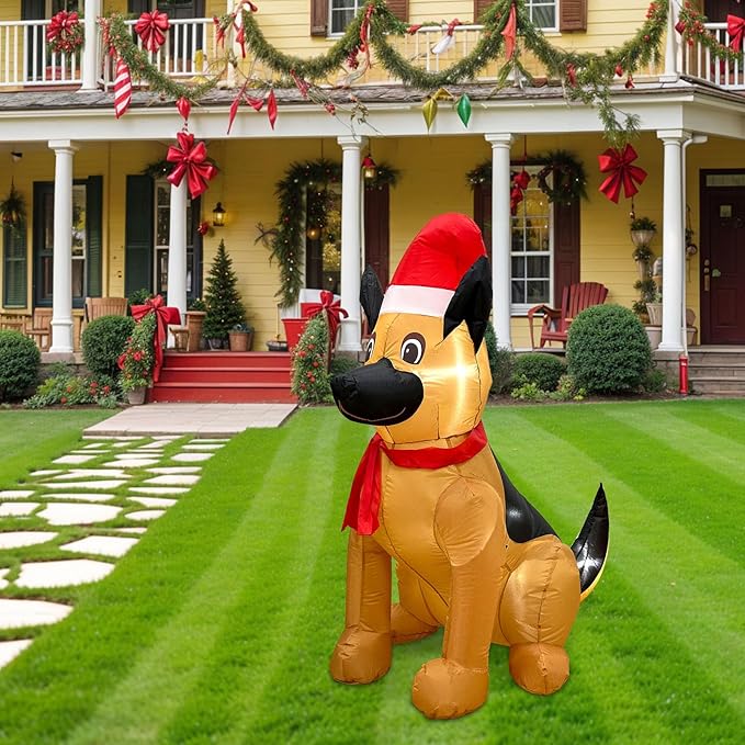 Outdoor Indoor Christmas Inflatable LED Lighted German Shepherd Dog Blow Up Holiday Yard Decoration