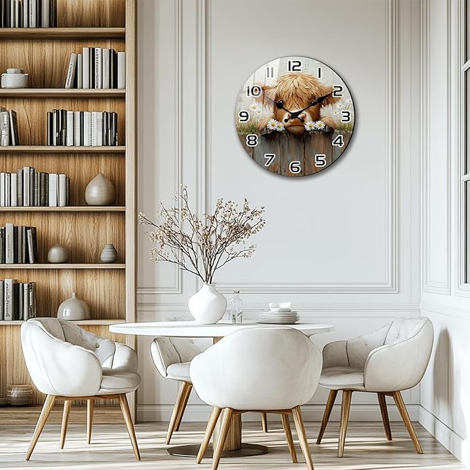 Extra Large Wooden Wall Clock - 24 Inch Rustic Silent Round Wall-Clock Non-Ticking Round Country Clock for Living Room, Home Farmhouse Decor Battery Operated