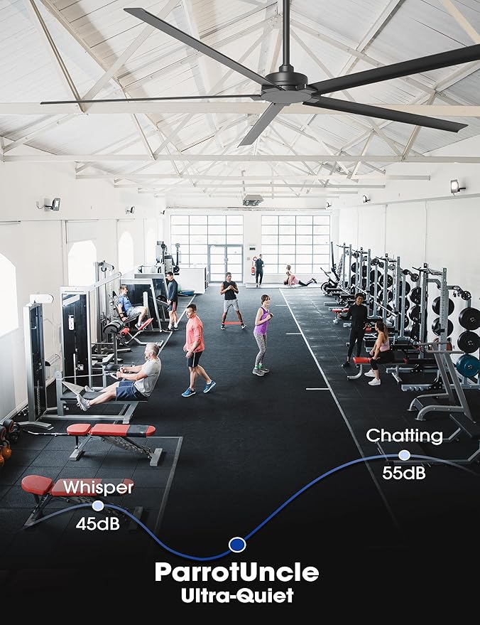 Ceiling Fans Outdoor Waterproof, 72 Inch Black Industrial Ceiling Fans without Lights, Large Ceiling Fan No Light with 5 Aluminum Blade, Reverse DC Motor, Outdoor Fans for Patio Shop Garage LivingRoom