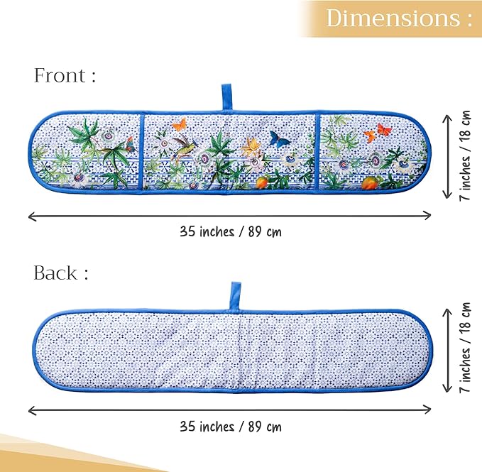Maison d' Hermine Double Oven Mitts 100% Cotton 7"x35" Double Oven Mitt Heat Resistant BBQ Cooking Gloves with Loop, Baking, Grilling, Home, Kitchen, Handling Hot Pans Spring Summer (Passiflora)