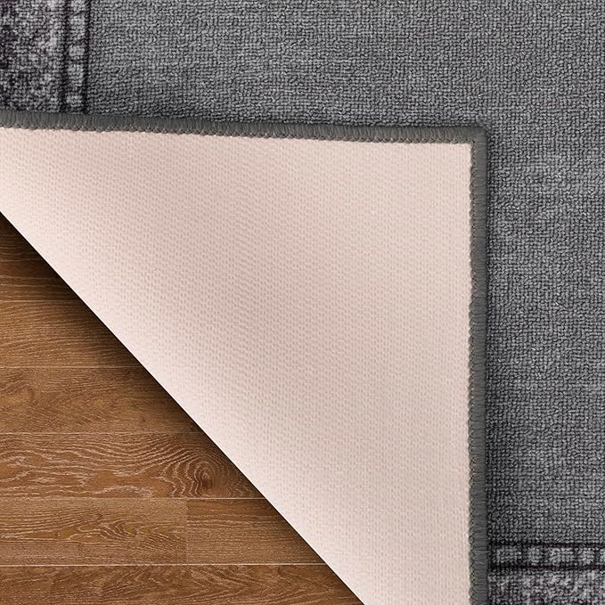 Antep Rugs Alfombras Bordered Modern 2x5 Non-Slip (Non-Skid) Low Pile Rubber Backing Kitchen Area Runner Rug (Gray, 2' x 5')