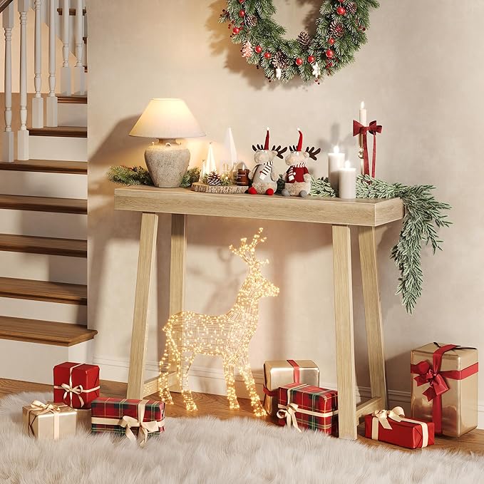 Huuger Entryway Console Table with Charging Station, USB-C Port, 39.4 Inch Sofa Table with Metal Legs, Entry Hallway Table with Thicker Desktop, Modern Behind Couch Table, Natural