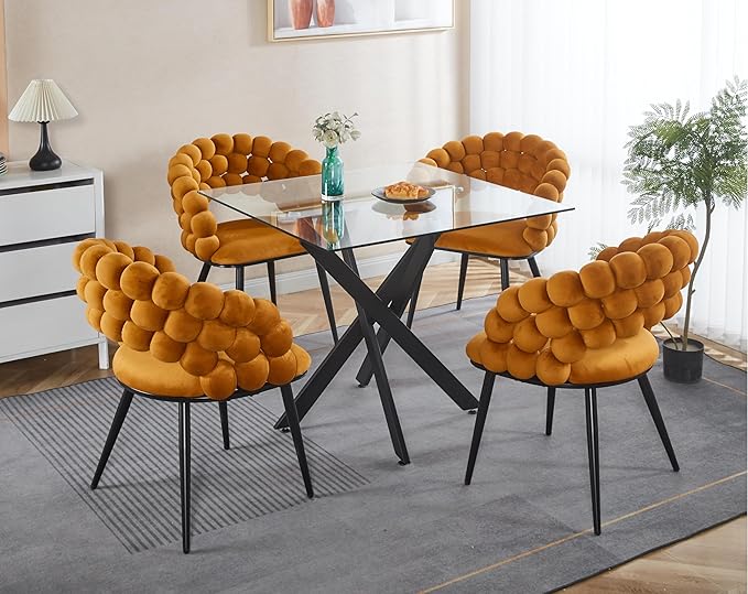 36" Square Dining Table for 4, Modern Clear Glass Kitchen Table for 4 with Black X Metal Legs, Contemporary Small Glass Dining Room Leisure Tables for Kitchen Apartment