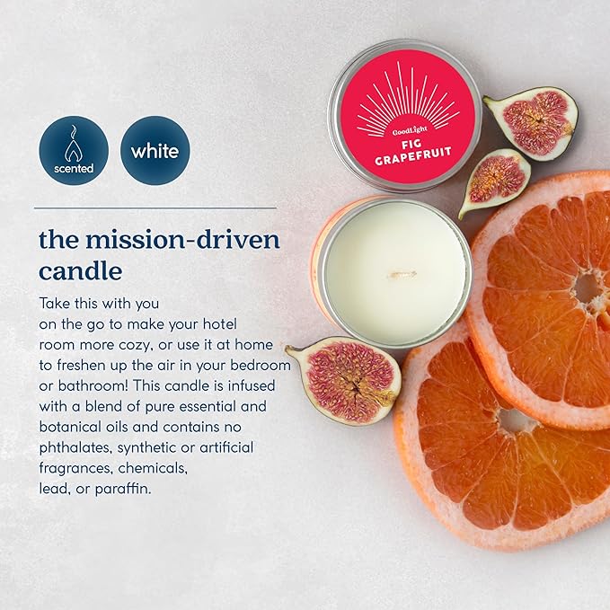 GoodLight Paraffin-Free Scented Candle, Tin Candles, Birthday Gifts for Women & Men, 30-Hour Burn Time (Fig Grapefruit, 6 oz)
