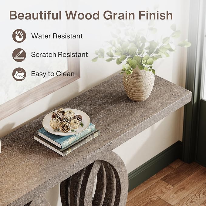 Tribesigns 55-Inch Console Table with Geometric Wood Base, Modern Entryway Table with Thick Tabletop for Living Room, Hallway, Foyer, Brown