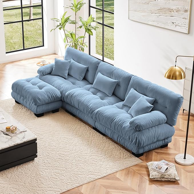 Blue Ottoman for Modular Sectional Sofa, Single Sofa, Ottoman Seat for Convertible Sectional, Chenille Sofa Couch for Living Room, Bedroom, Apartment