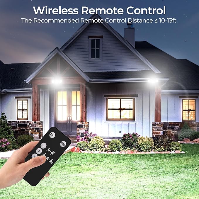 CINOTON Solar Motion Sensor Outdoor Lights, 3 Modes LED Security Flood Light with Remote Control, IP65 Waterproof Solar Powered Outside Wall Lighting for Garden Porch Garage Yard Driveway White 2 Pack