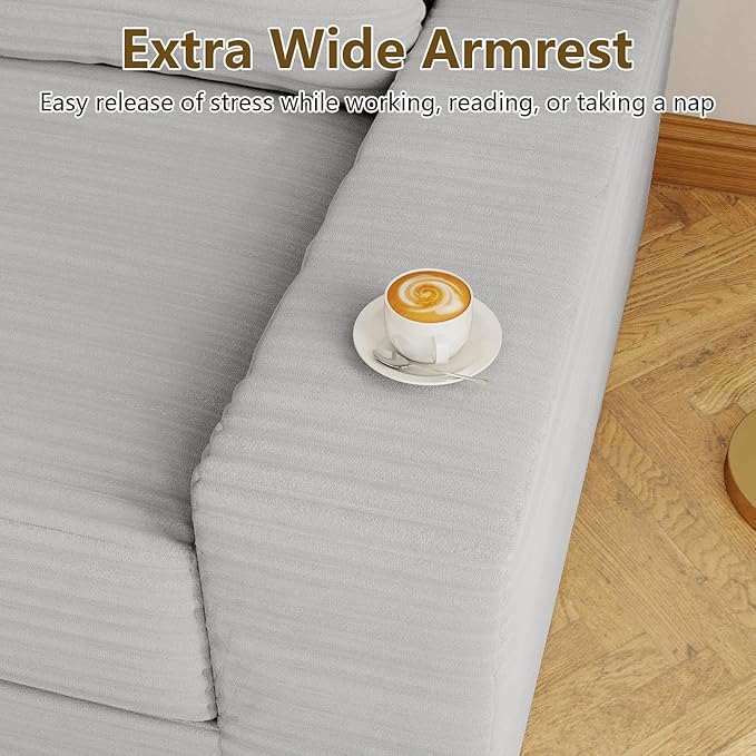 70.78" Loveseat Sofa, Modern Small Corduroy Couch Comfy Deep Seat for Living Room, Bedroom, Apartment, Home Office, No Assembly, Light Grey