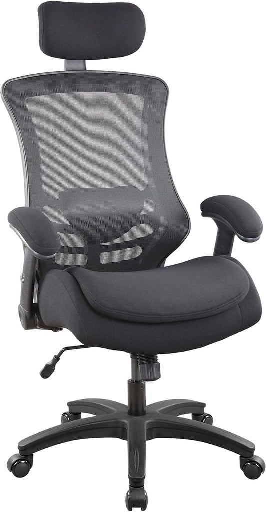 BOLISS Ergonomic Office Desk Chair with Headrest, Flip-up & Height Adjustable Arms, Wide Two-Layer Molded Foam Cushion, Adjustable Lumbar Cushion (Black)