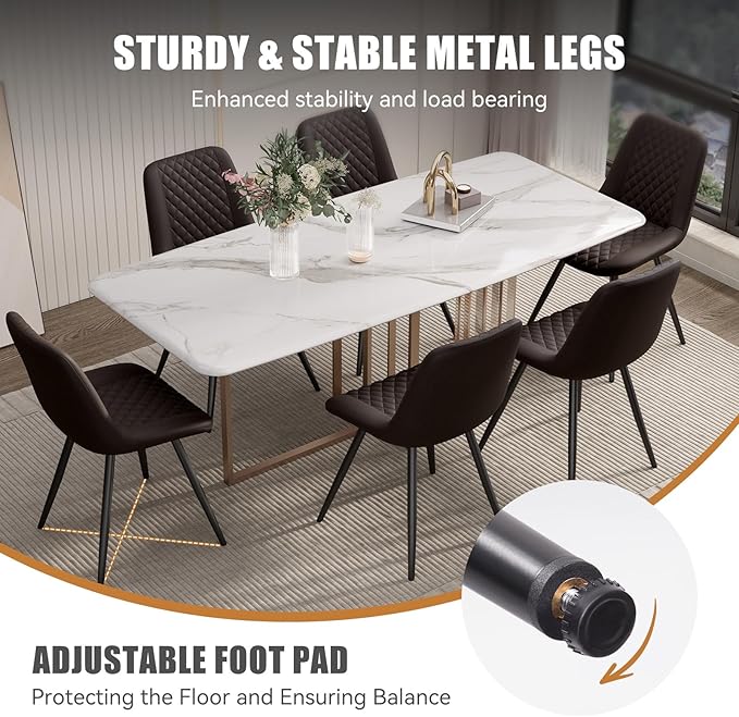 Modern Dining Chairs Set of 2, Top PU Leather Upholstered Dining Room Chairs with Metal Legs, Ergonomic Kitchen Chairs for Kitchen Dinning Room, Dark Brown