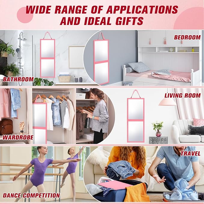 Foldable Portable Full Length Mirror for Dorm Dance Backstage Camping Travel Hanging Folding Makeup Body Mirror for Dancers Artists Home Aestheticians Spa(Pink,33.5" X 13.4")