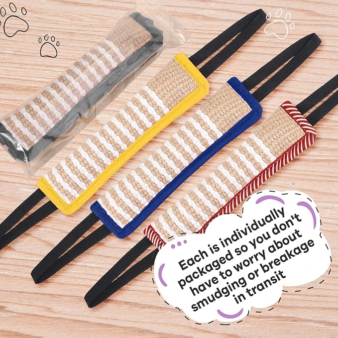 Kacctyen 4 Pcs Dog Tug Toys, Jute Pillow Pull Toy with 2 Strong Handles Tug of War Interactive Play Puppy Training Equipment for Medium to Large Dogs, 4 Colors(Dark Color)