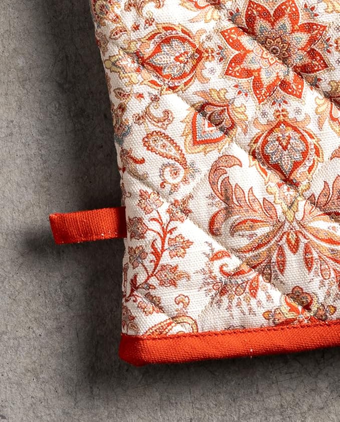 Maison d' Hermine Pot Holders 100% Cotton Heat Resistant Potholders 8" x 8" Hot Pads with Loop for Thanksgiving Christmas Decorations BBQ Cooking Baking Handling Hot Pans (Pack of 1, Cachemire)