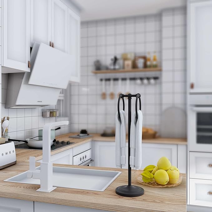 BGL Hand Towel Holder Stand for Bathroom, Hand Towel Stand for Bathroom Counter, Free Standing Towel Racks for Bathroom with Weighted Base,Matte Black