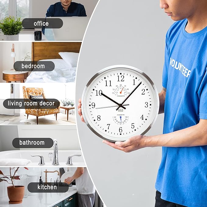 HITO 14 Inch Silent Wall Clock Battery Operated, Large Wall Clock for Living Room Decor, Office, Classroom, Bedroom