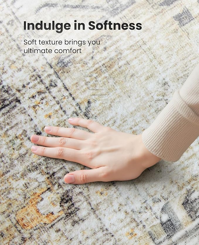 AMADA HOMEFURNISHING 5x7 Washable Area Rug, Low-Profile Living Room Rug with Non-Slip Backing & Durable Edge Binding, Large Area Rug, Vintage Rugs for Living Room, Bedroom, Dinning Room